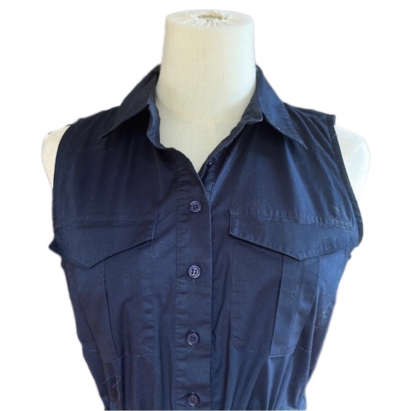 MARLED NAVY BLUE Button Down Elastic Waist Toe Front Shirt Dress Medium - Picture 5 of 6